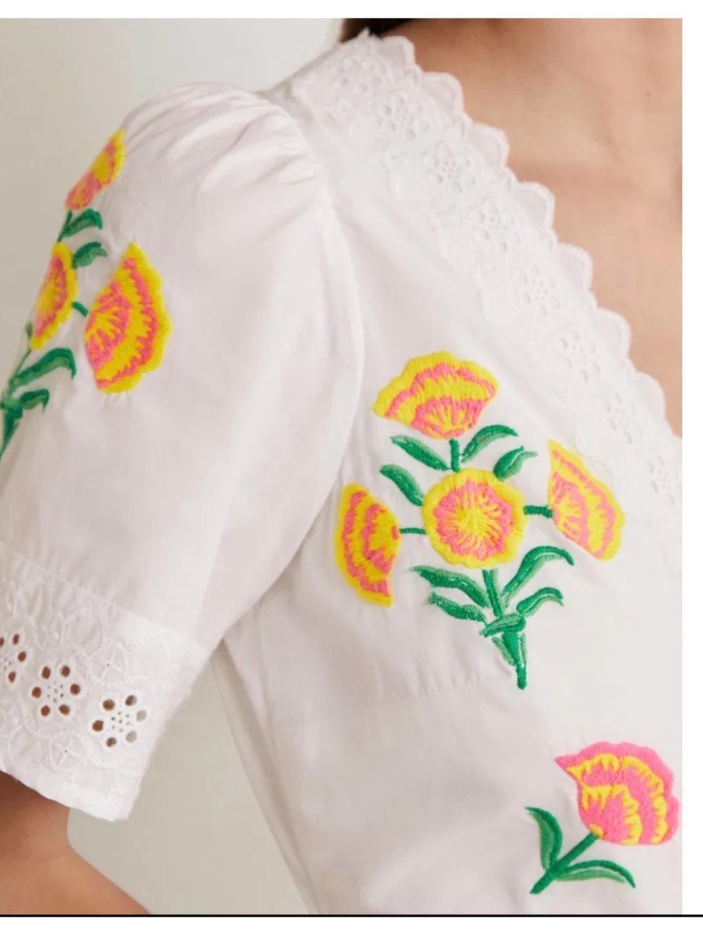 Boden white Lace-Trim V-Neck dress - Picture 5 of 13